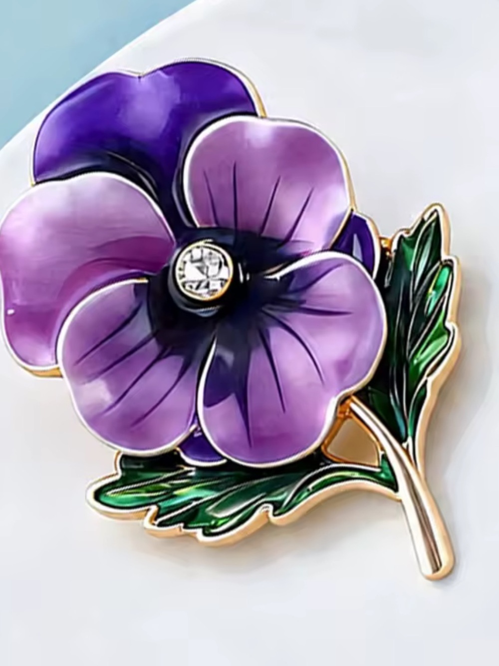 Purple Pansy Flower Gold Brooch View 6